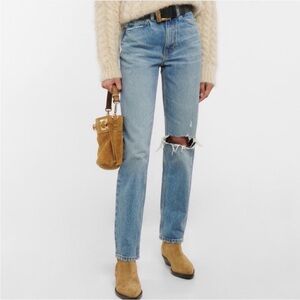 Re/Done Light Blue Distressed Boot Cut Jeans